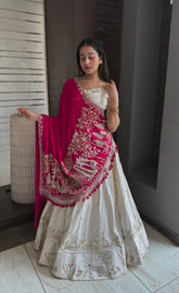 Ravishing White Vichitra Silk Embroidery Lehenga Choli